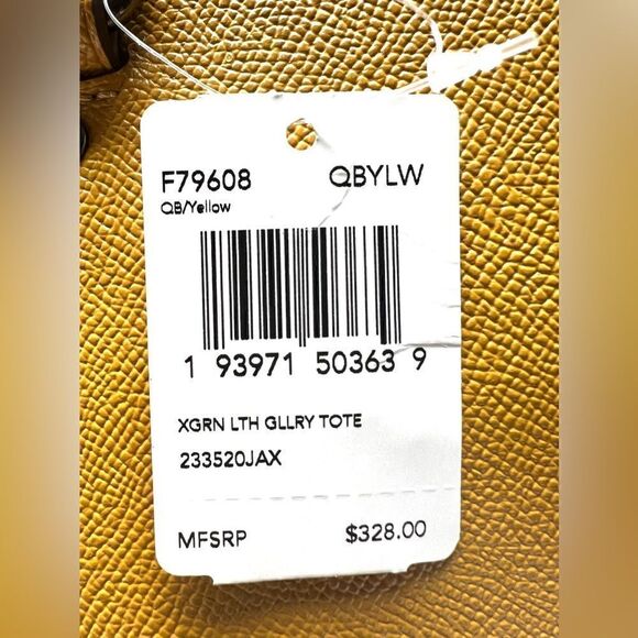 🔥🎁NWT! Coach Gallery Tote Handbag Crossgrain Leather Yellow Msrp:$328.00e - Picture 11 of 11